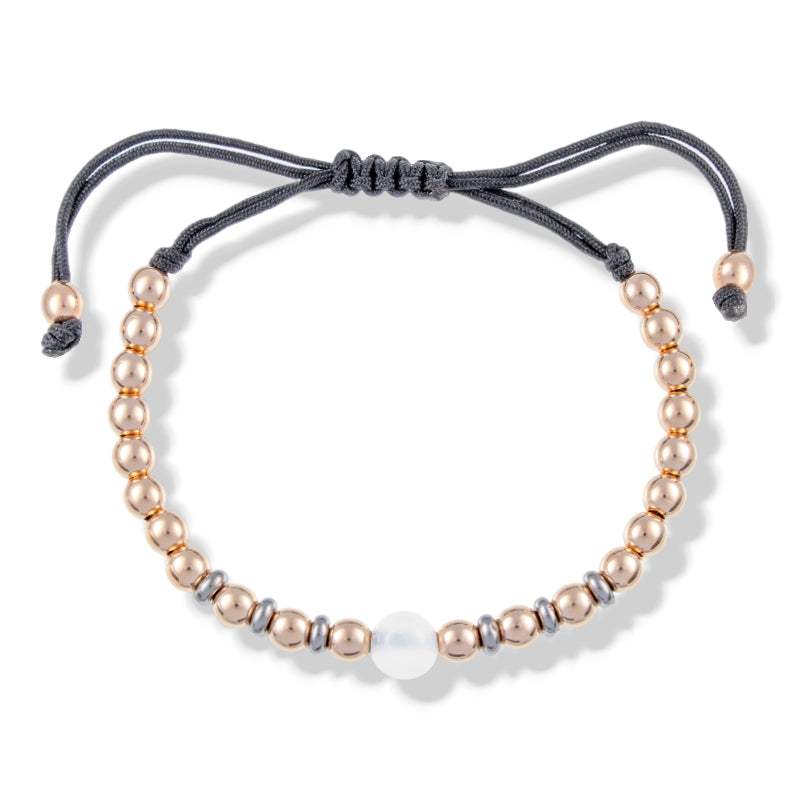 Pulsera Macramé Oro Rosa 18k con Piedra Luna