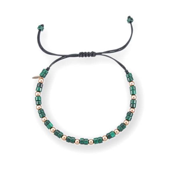Pulsera de Macramé con Malaquitas y Oro Rosa 18K
