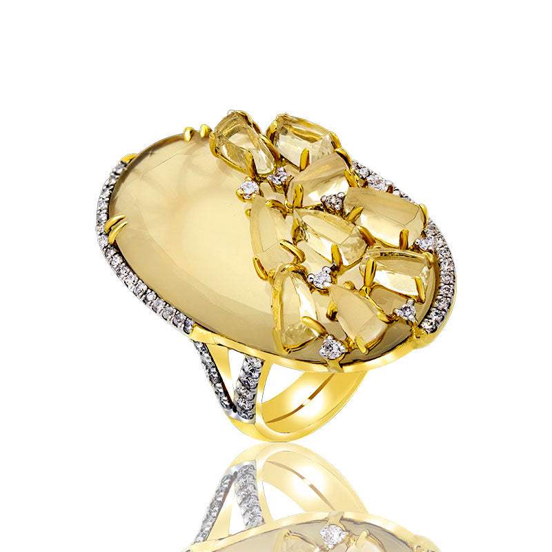 Sortija Elisa Con Cuarzo Lima en Oro Amarillo 18K