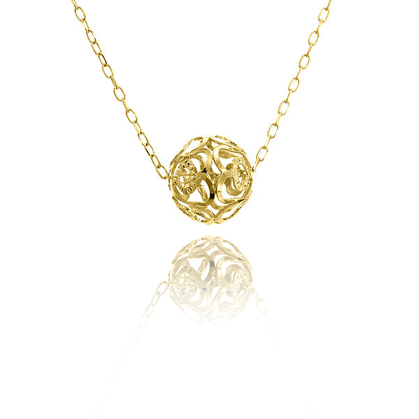 Gargantilla Bola Calada Corazón Oro Amarillo 18k
