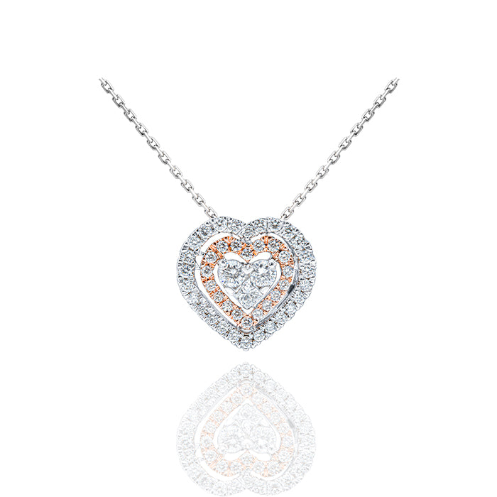 Colgante Corazón Oro Blanco y Rosa con Diamantes