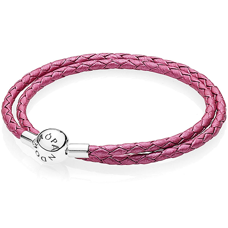 Pandora Moments Pink Braided Leather Bracelet