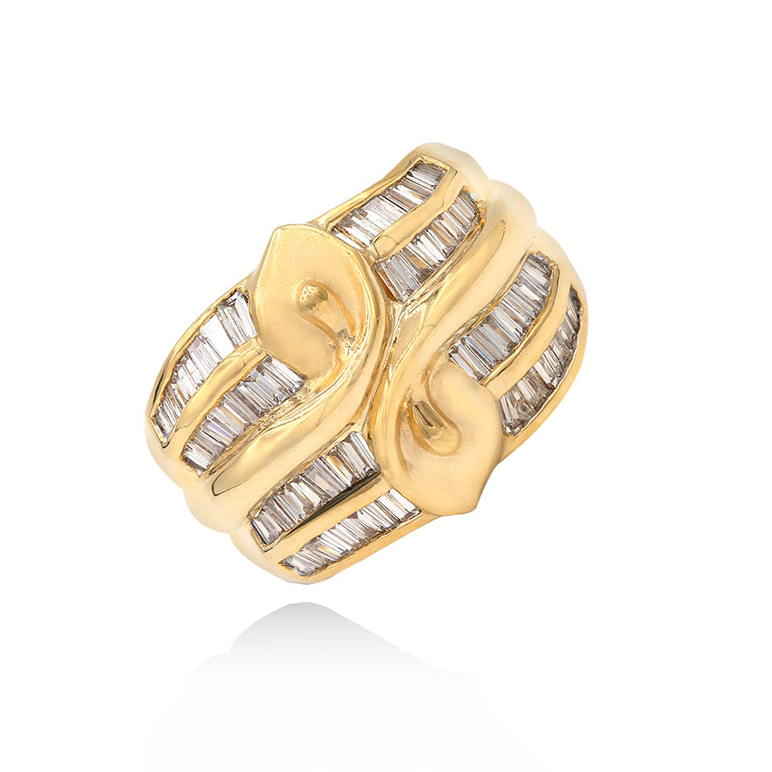 Anillo Ancho de Diamantes Baguettes Oro Amarillo