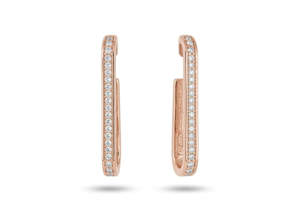 Pendientes de plata de primera ley (925) chapada en oro rosa de 18kt con circonita blanca. (tamaño: