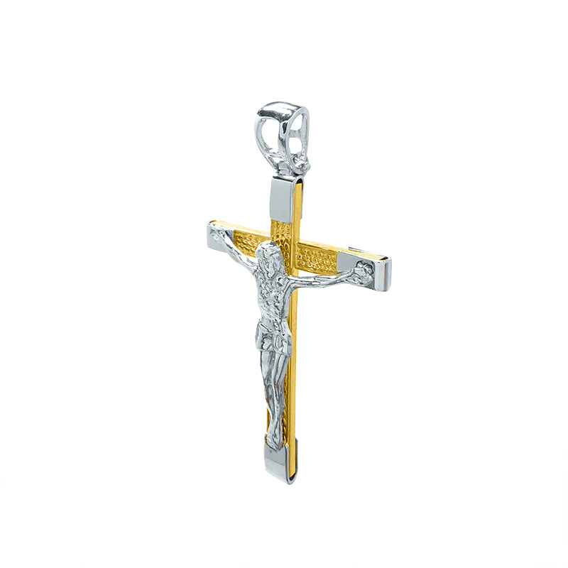 Medium Bicolor Crucifix in 18k Gold