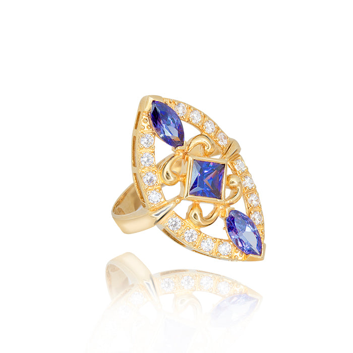 Shuttle Ring Blue Zircon 18K Yellow Gold