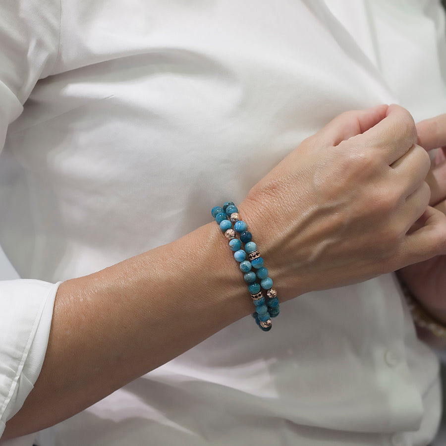 Double Strand Bracelet with Blue Apatite 19cms