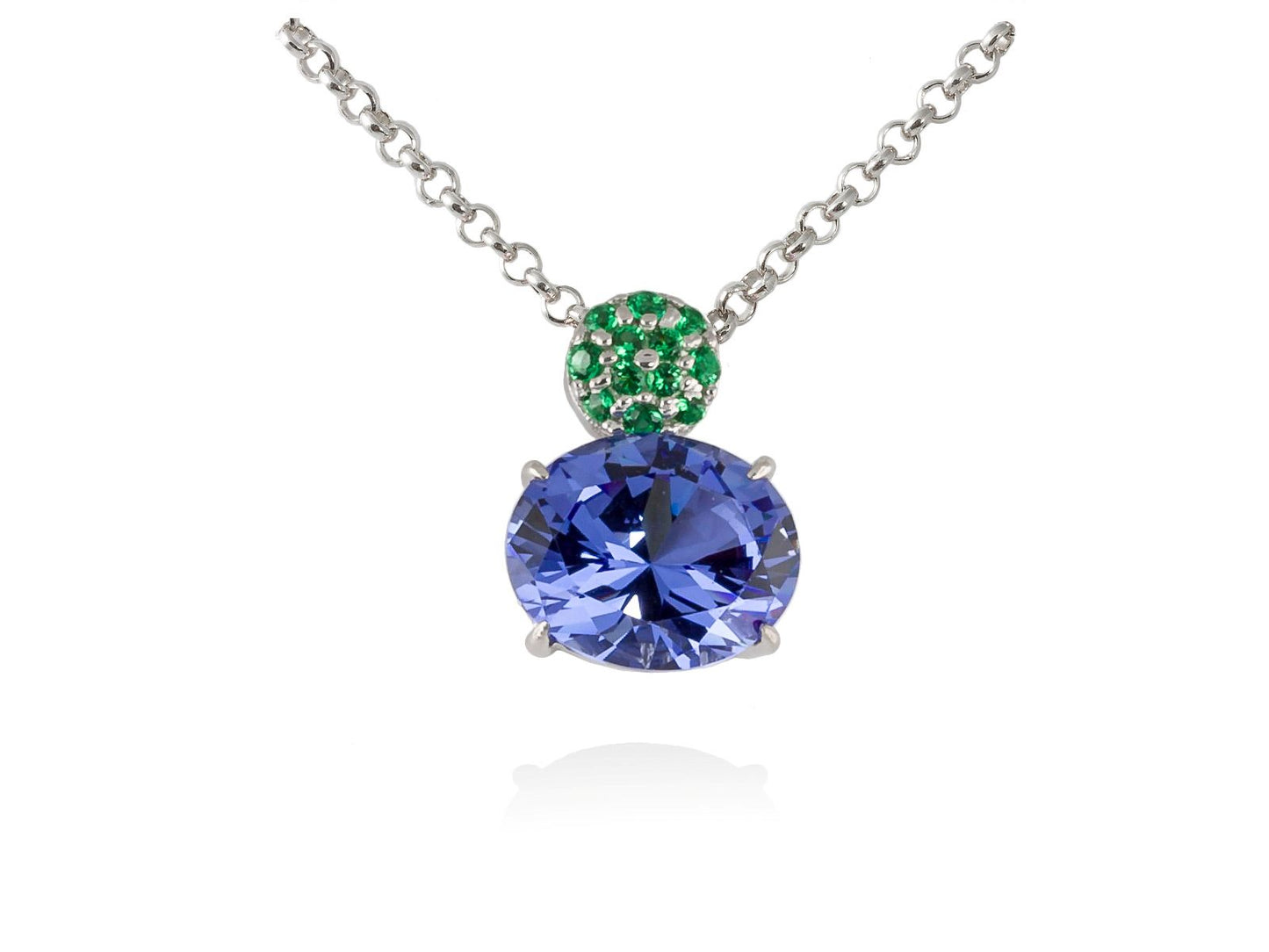 First-grade sterling silver (925) choker with rhodium plating, synthetic green spinel, and gemstone