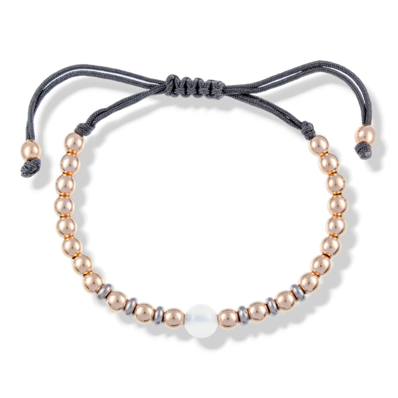 Pulsera Macramé Oro Rosa 18k con Piedra Luna