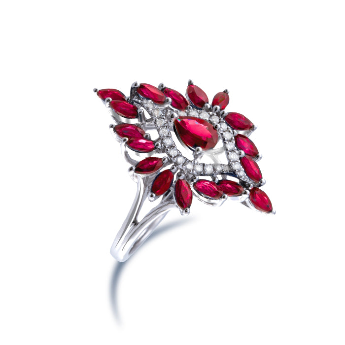 Rubies and diamonds ring 18k White Gold