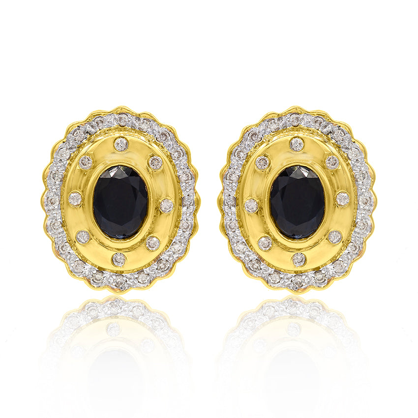 Pendientes Zafiros Naturales y Diamantes Oro 18K