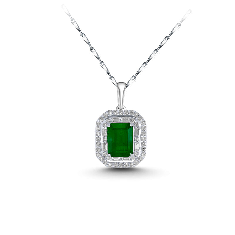 Octagonal Emerald Pendant with Diamonds in Gold