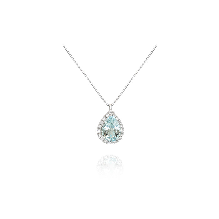 Pear Shape Aquamarine Pendant and Diamonds 18k Gold