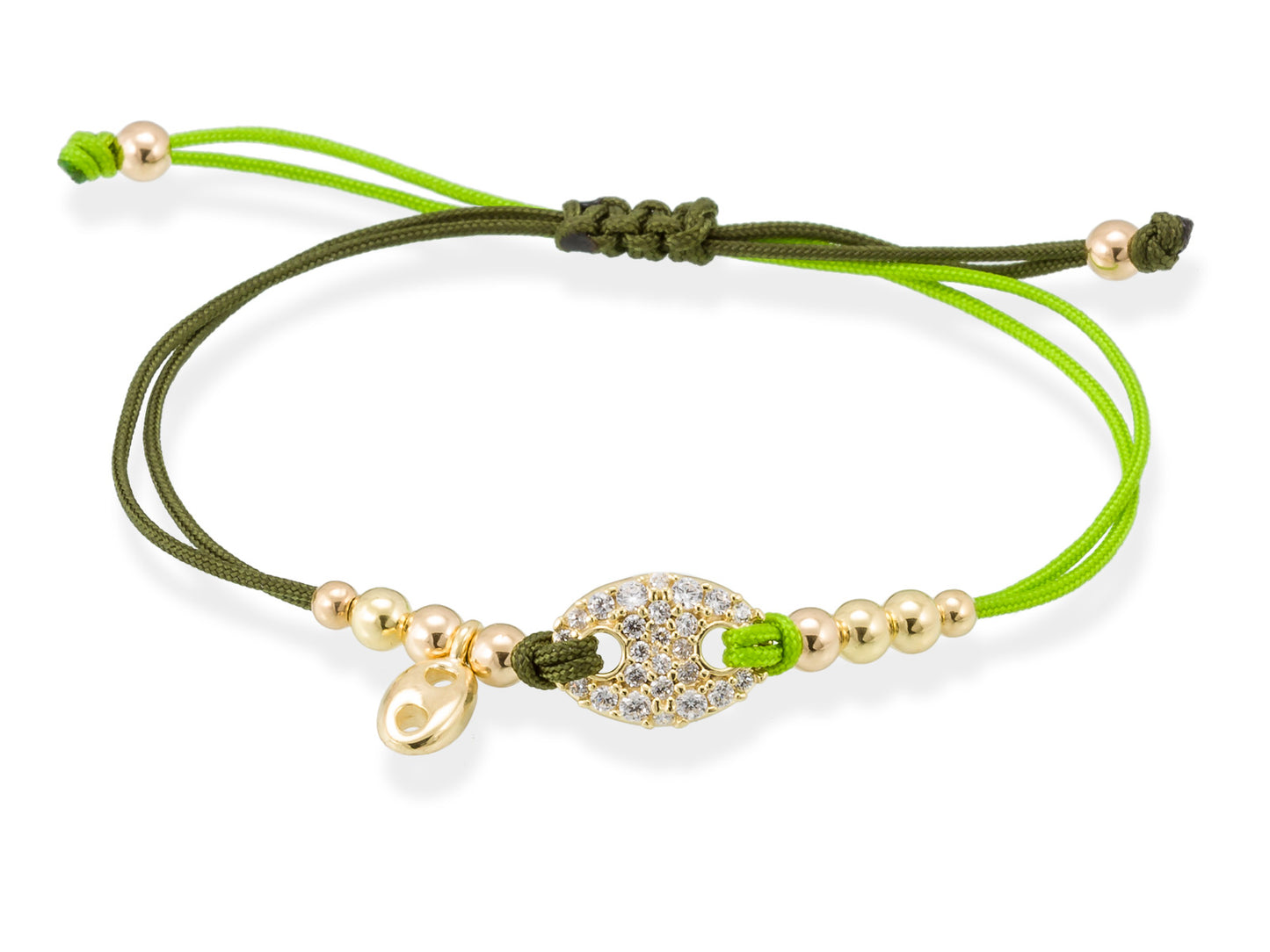 Pulsera CONNECT Plata dorada y ztas blancas con Macrame