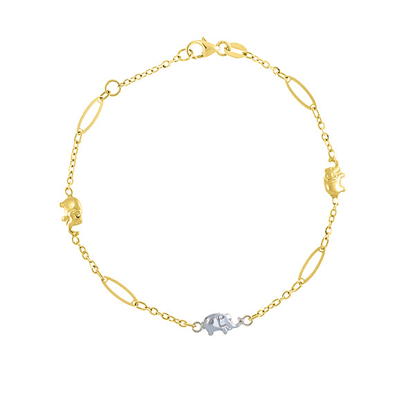 Pulsera fina con motivo de elefante en oro bicolor