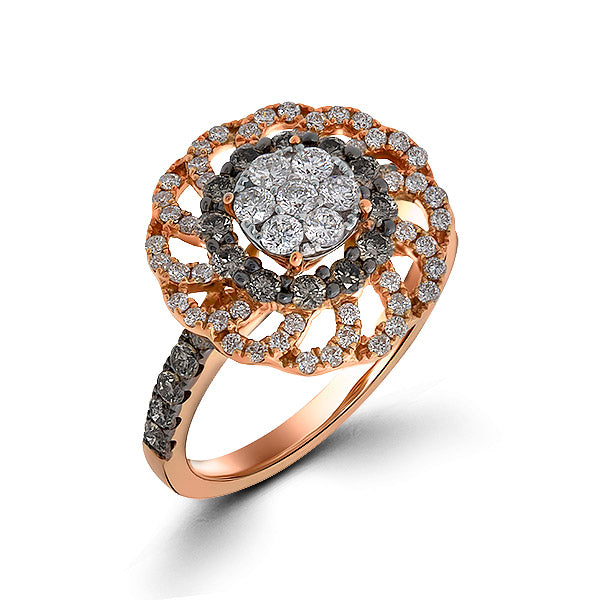 Sunburst Ring18k Rose Gold- Brown Diamonds