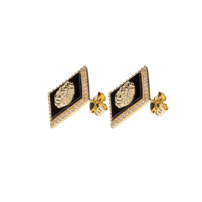 Rectangular Onyx Earrings in 18K Yellow Gold