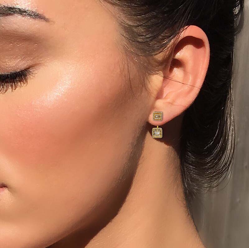 Long Trilogy Earrings with Diamonds in 18k Gold