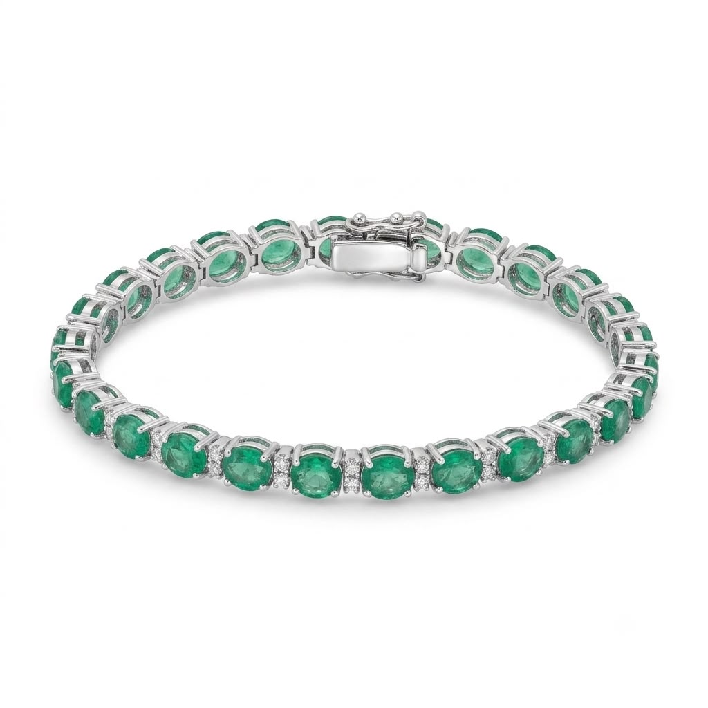 PULSERA RO BLANCO 18KT CON ESMERALDAY BRILLANTES