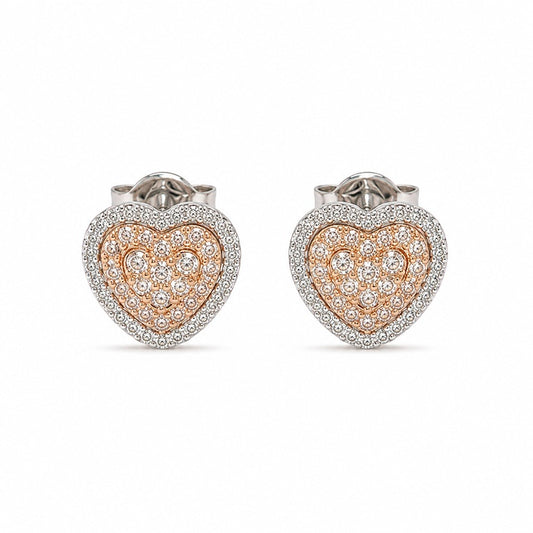 WHITE GOLD AND ROSE GOLD EARRINGS WITH DIAMONDS HEART STYLE