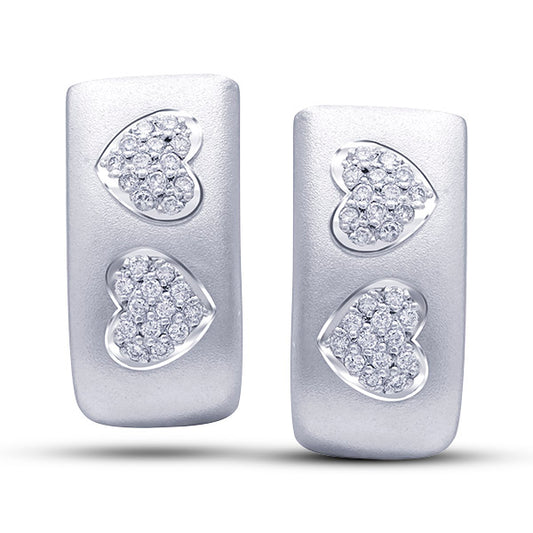 White Gold Double Heart Earrings with Diamonds