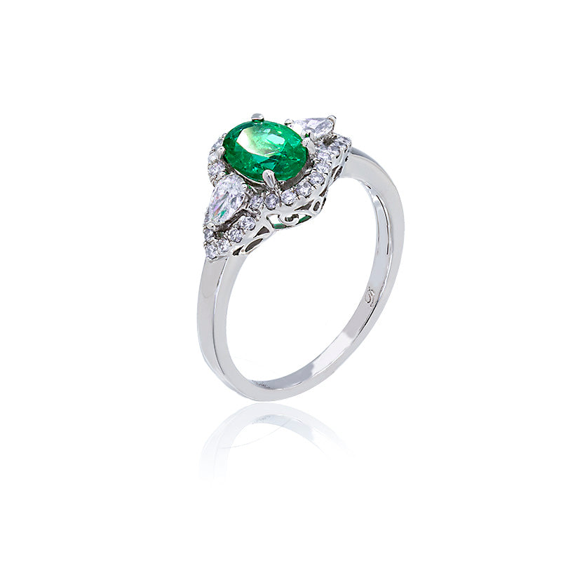 Classic Emerald Diamond Ring-18K White Gold