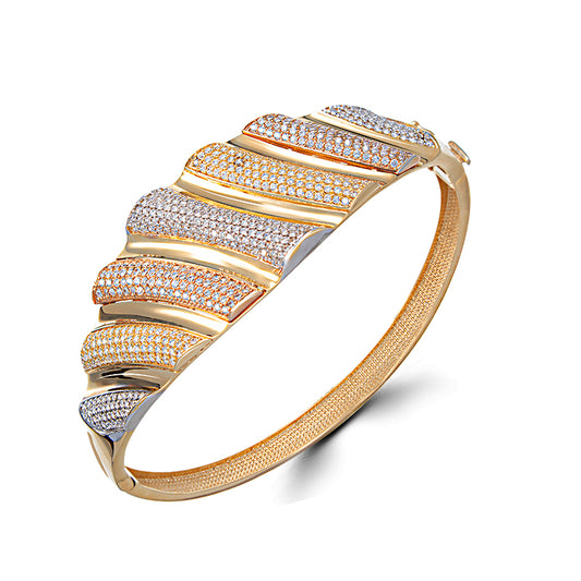 Rigid Tricolor 18K Gold Bracelet with Zircons