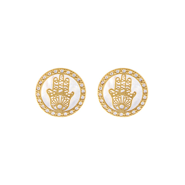 Hand of Fatima earring, mother-of-pearl, 18k gold