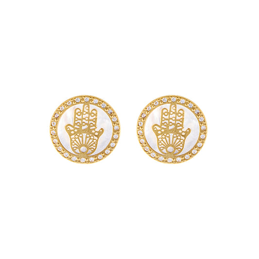 Pendiente Mano de fatima Nacar oro 18k