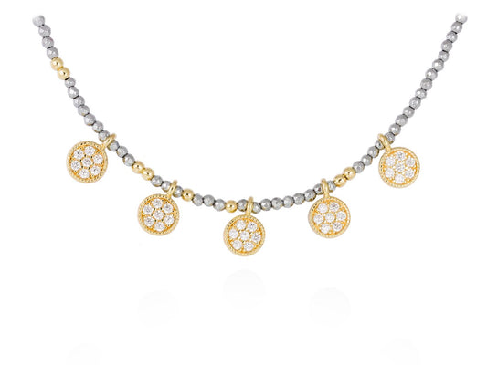 Gargantilla de plata de primera ley (925) chapada en oro amarillo de 18kt, circonita blanca y hemati