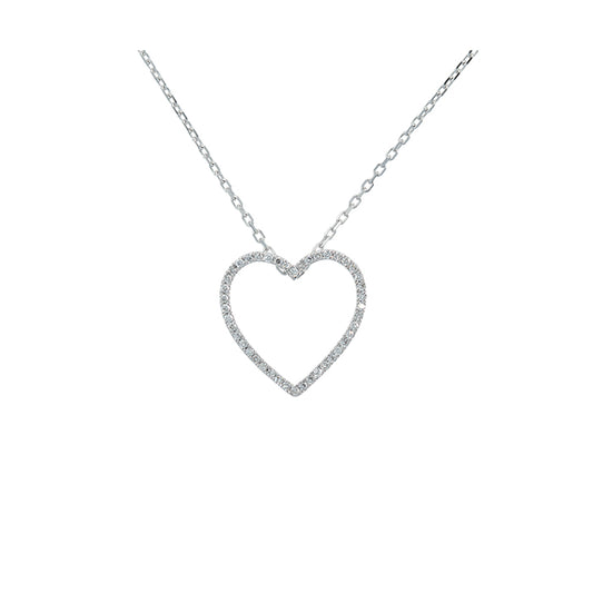 18K White Gold Open Heart Pendant with Diamonds