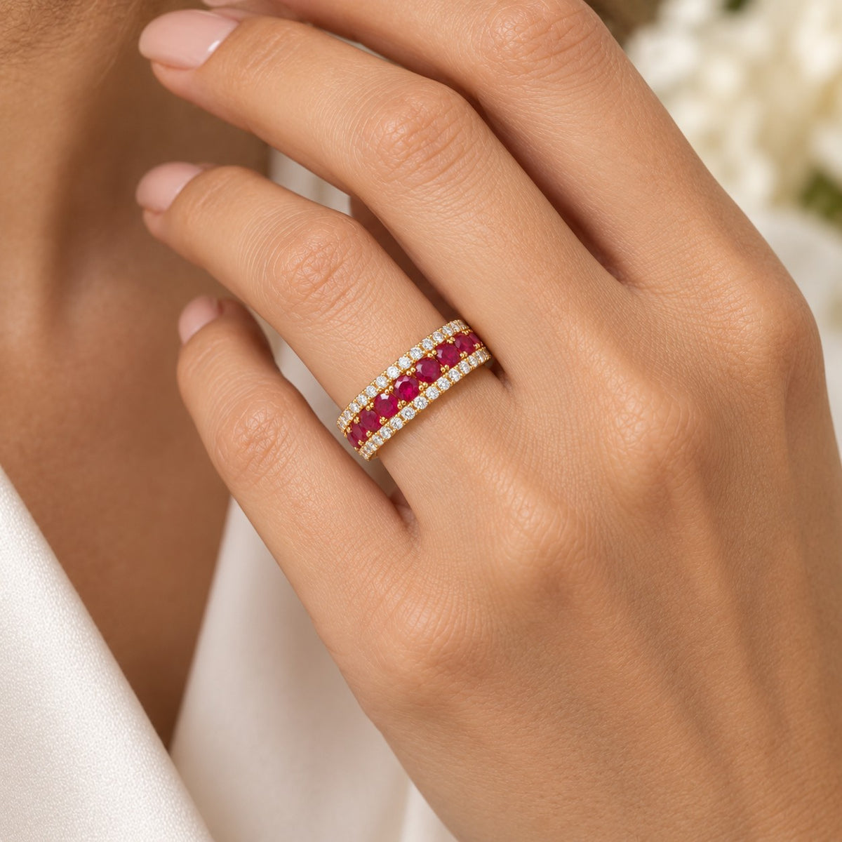 SORTIJA ORO ROSA 18KT CON RUBY Y DIAMANTES