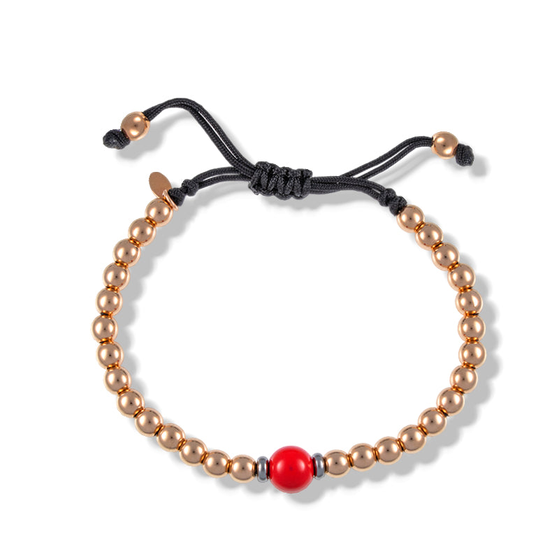 Pulsera Macramé Oro Rosa 18k con Coral