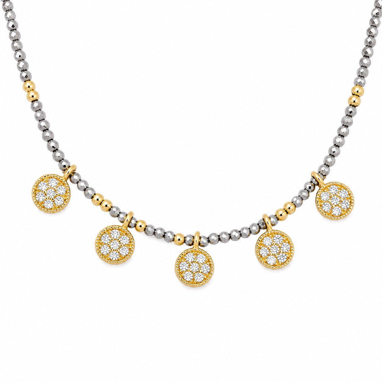 Gargantilla de plata de primera ley (925) chapada en oro amarillo de 18kt, circonita blanca y hemati