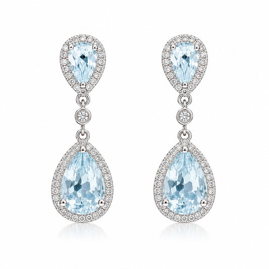 PENDIENTES ORO BLANCO CON AGUAMARINA