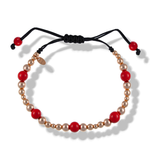 Pulsera Macramé Oro Rosa 18K con Coral