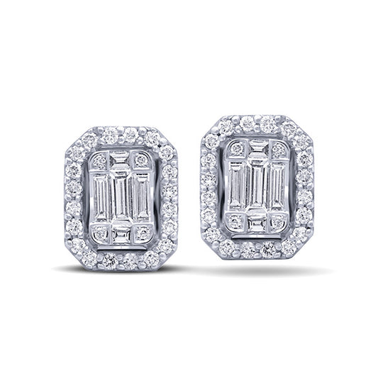 18k Gold Baguettes Rectangular Diamond Earrings