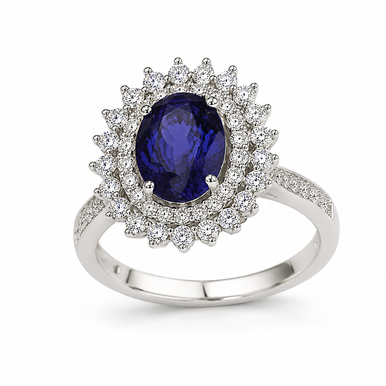 SORTIJA EN ORO BLANCO 18KT CON ZAFIRO Y DIAMANTES