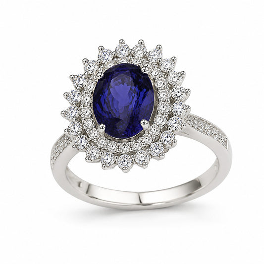 SORTIJA EN ORO BLANCO 18KT CON ZAFIRO Y DIAMANTES