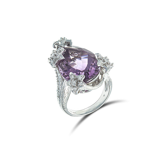 Anillo Jardín de Amatistas-oro blanco 18K