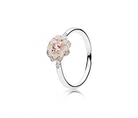 Dahlia Flower Enamel Silver Ring-190985NBP