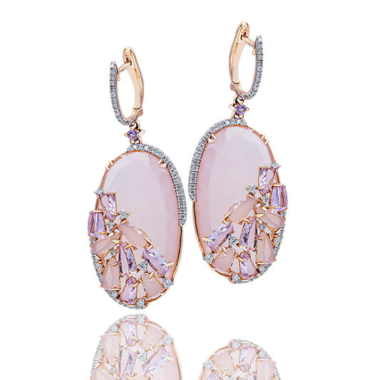 Elisa Earrings With Rose Quartz And Diamonds