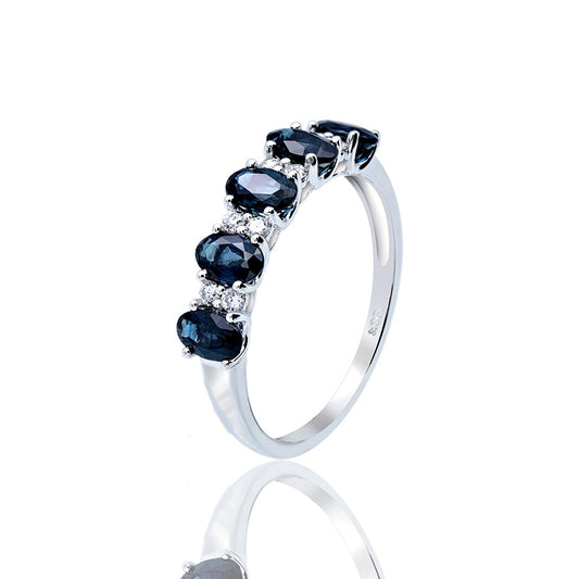Cinquillo Ring with Sapphires and Diamonds 18K White Gold