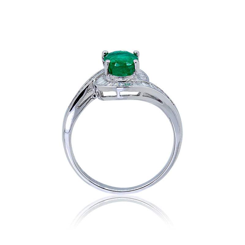 Emerald and Diamond Twist Ring 18K Gold
