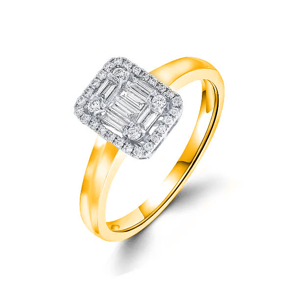 Anillo Compromiso Simple Ilusión Diamante Halo