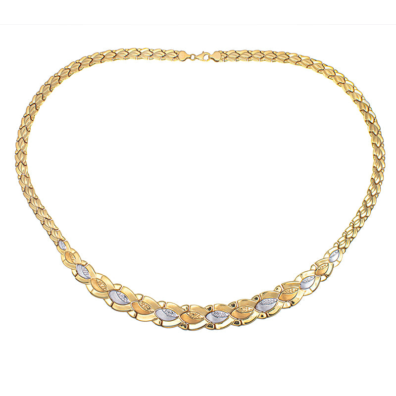 Hollow Stamped Tricolor 18K Gold Necklace