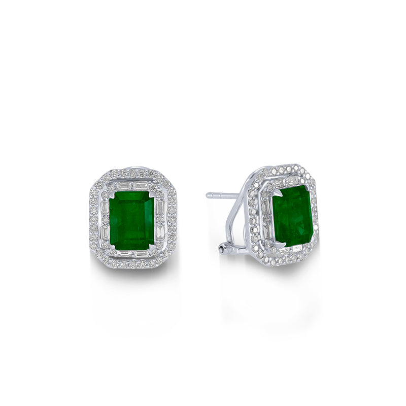Pendientes de Esmerladas y diamantes en Oro Blanco