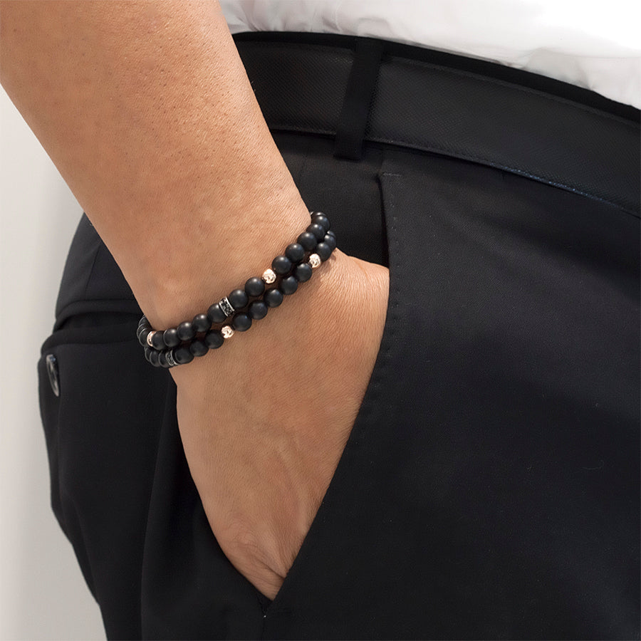Double elastic bracelet with onyx and zircons