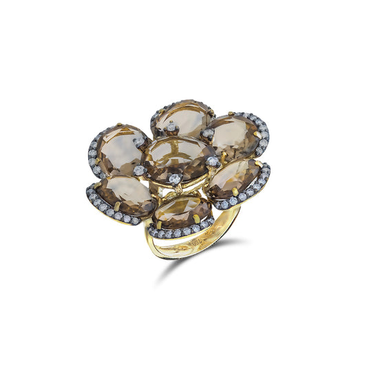 Anillo Flor del Desierto-oro amarillo 18K topacio