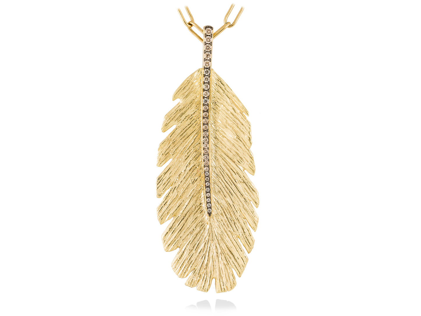 Colgante pluma en plata dorada y circonitas